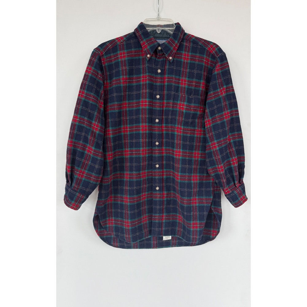 Vintage Pendleton Woolen Mills Blue Plaid Flannel Shirt Mens Medium Made in USA